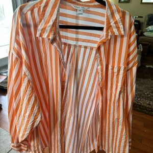 Old Navy Orange and White Striped Shirt